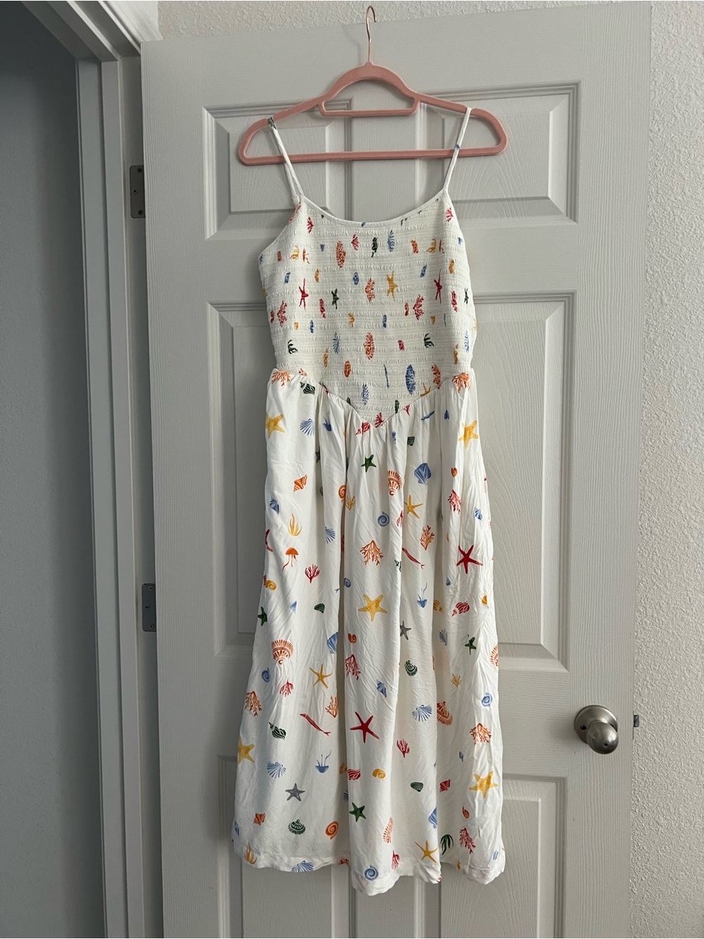 a new day White Smocked Sundress with Multicolor Sea Life Print